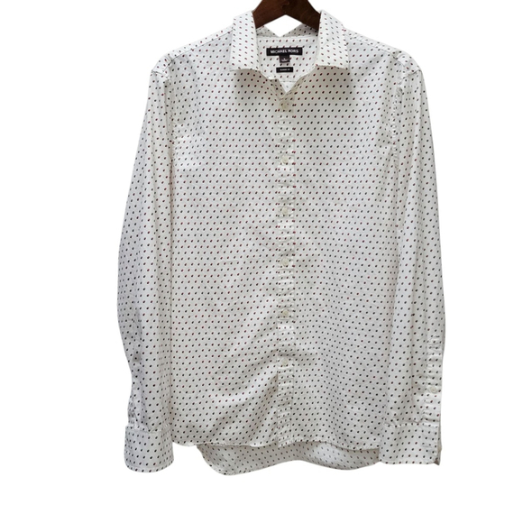 Michael Kors Classic Fit Polka-dot Button-Up Dress Shirt Men's Size Large - Picture 1 of 9
